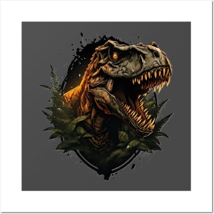 Fury Unleashed: T-Rex Head Emerging from the Undergrowth Posters and Art